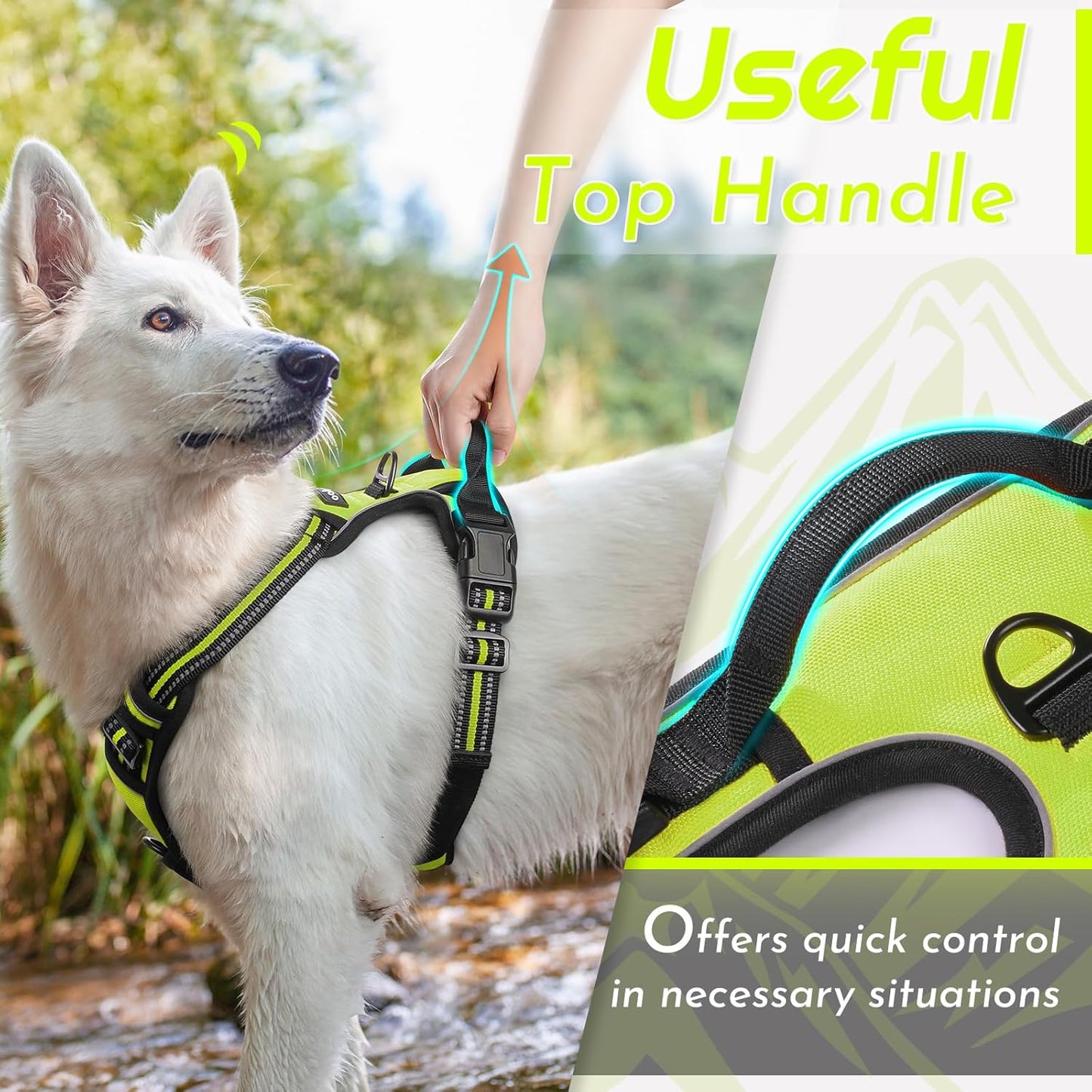 Eagloo Dog Harness Small Sized Dog, No Pull Service Vest with Reflective Strips and Control Handle, Adjustable and Comfortable for Walking, No Choke Pet Harness with 2 Metal Rings, Green, S