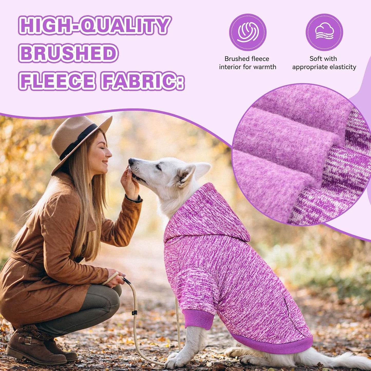 Dog Sweaters for Small Dogs Dog Hoodie Fleece Sweater Soft Clothes Sweatshirt with Pocket Hoodie for Small Dogs Puppy Sweater(Purple&XS)