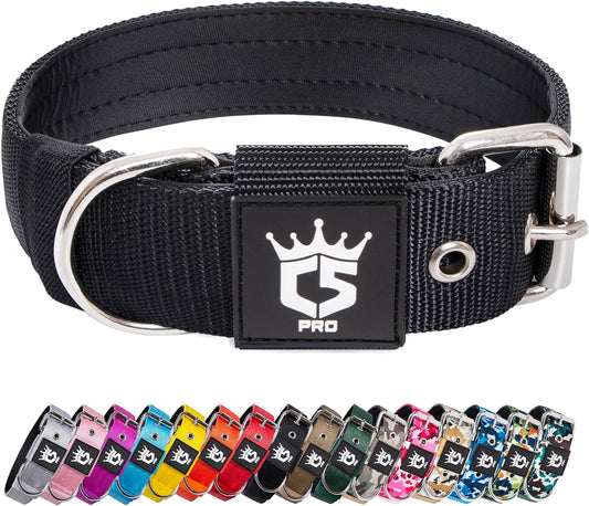 TSPRO Tactical Dog Collar 1.5 Inch Wide Thick Dog Collars with Heavy Duty Metal Buckle, Durable, Strong, Adjustable for Medium to Large Dogs (Black L)
