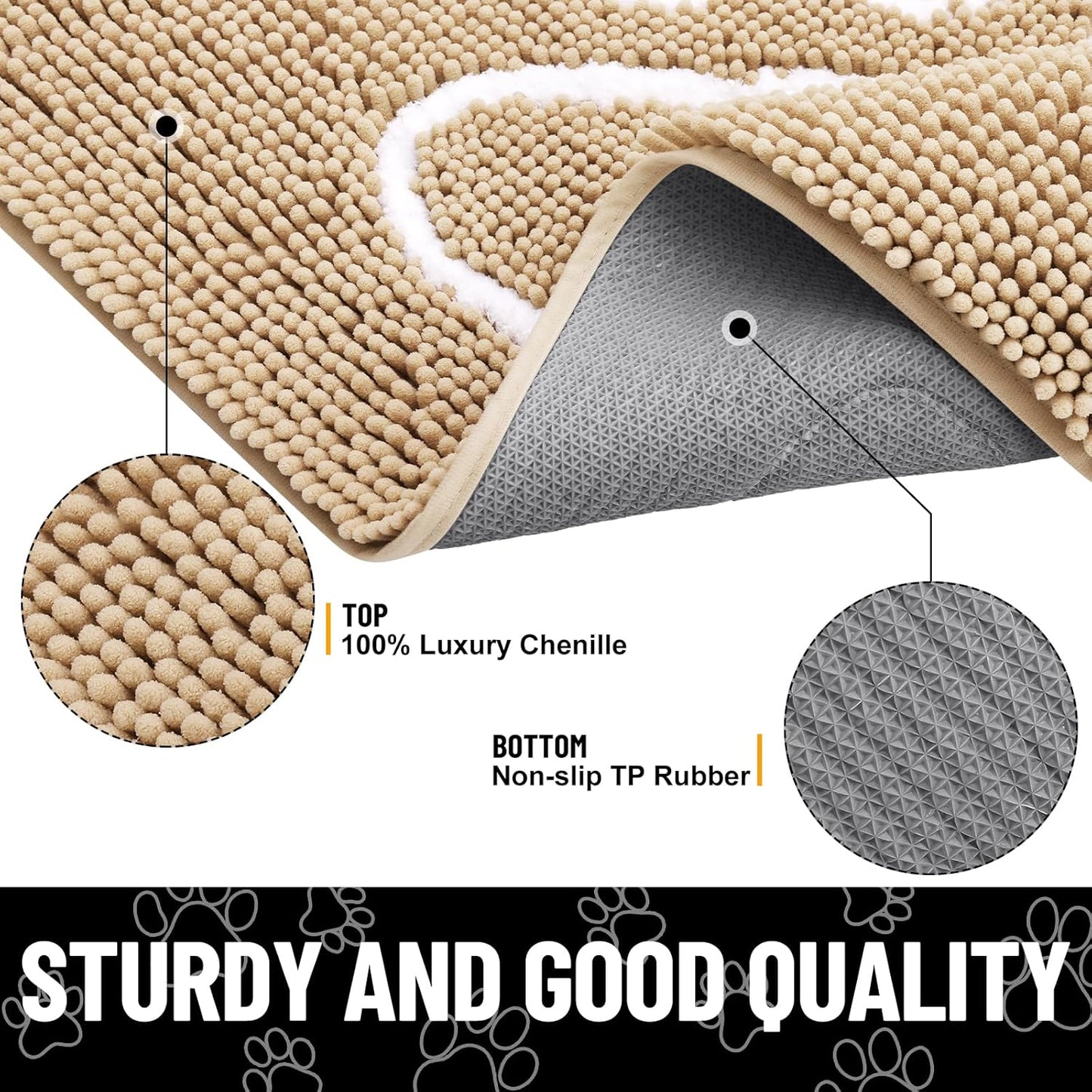 Smiry Dog Door Mat for Muddy Paws, Absorbent Dirt Trapper Non Slip Quick Dry Washable Chenille Mat for Mud Dogs, Entry Rug for Indoor and Outdoor (71x46 Inches, Beige)