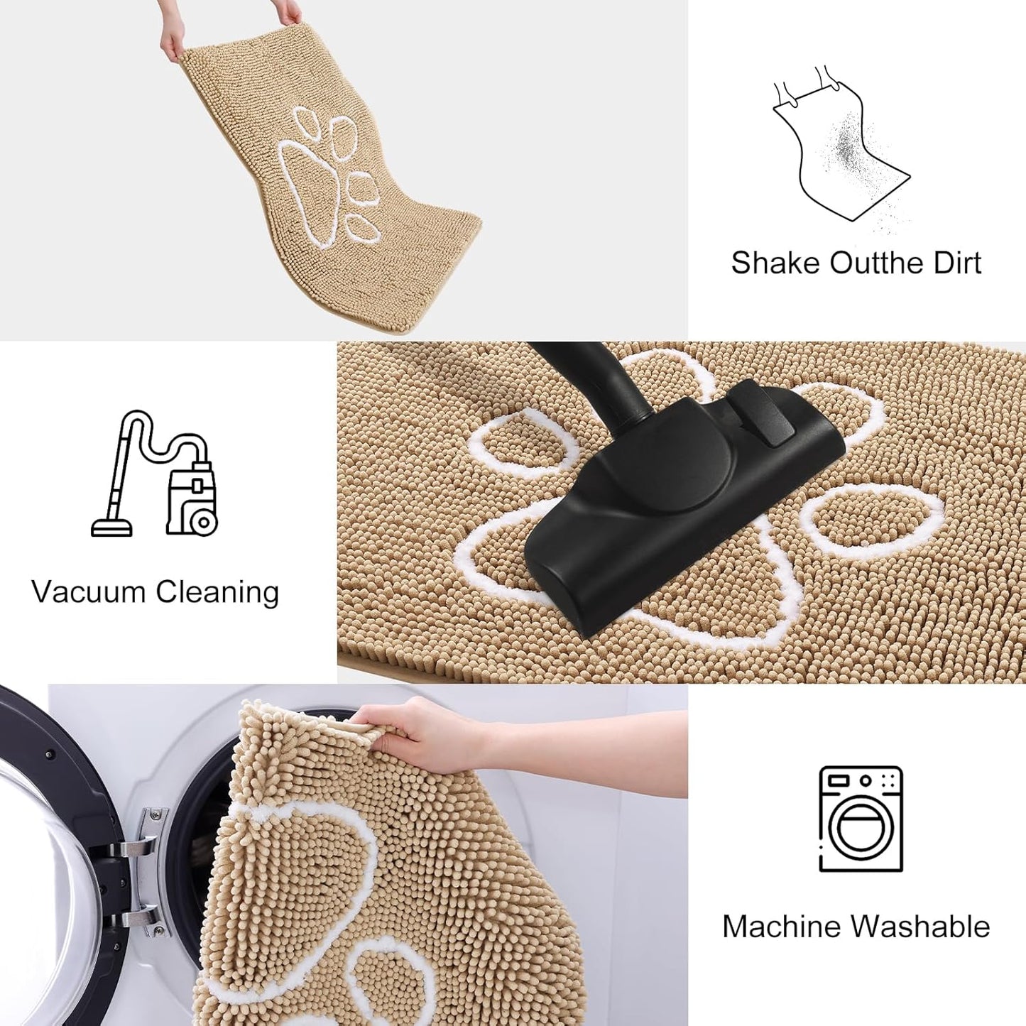 Smiry Dog Door Mat for Muddy Paws, Absorbent Dirt Trapper Non Slip Quick Dry Washable Chenille Mat for Mud Dogs, Entry Rug for Indoor and Outdoor (59x35 Inches, Beige)