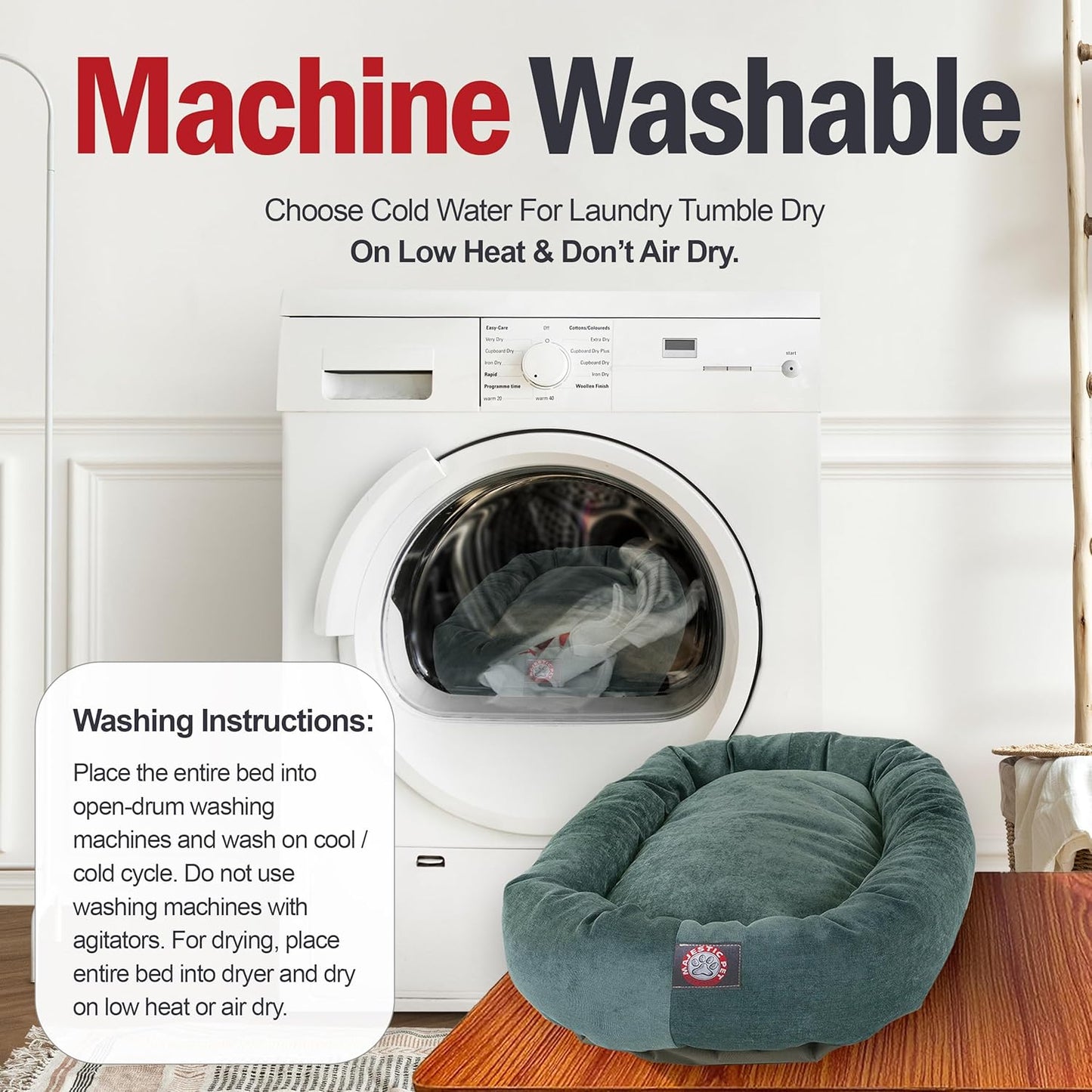 Majestic Pet 40 Inch Micro Velvet Calming Dog Bed Washable 40x29x9 (inch) – Cozy Soft Round Donut Dog Bed with Spine for Head Support - Pet Bed Large – Azure (2025)