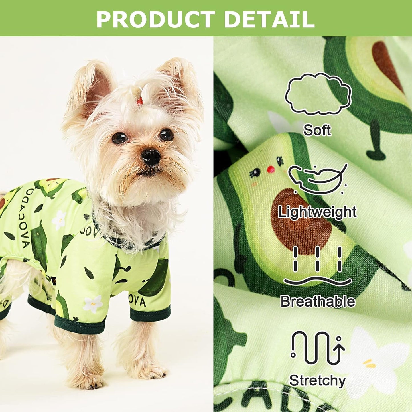 Dog Pajamas Pjs Summer Dog Clothes for Small Dogs Girl - Boy - Medium Size Dogs, Soft Stretchy Puppy Clothes Doggie Onesies Fall Cat Pet Jumpsuit Jammies Outfit, Avocado Green