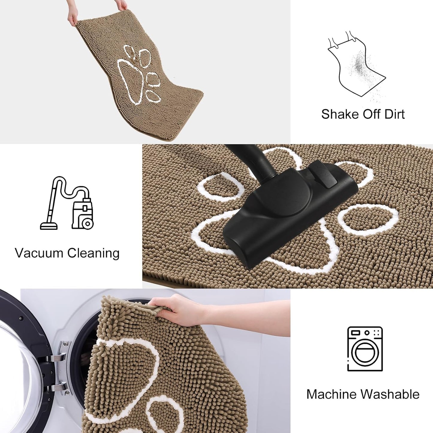 Smiry Dog Door Mat for Muddy Paws, Absorbent Dirt Trapper Non Slip Quick Dry Washable Chenille Mat for Mud Dogs, Entry Rug for Indoor and Outdoor (36x24 Inches, Camel)