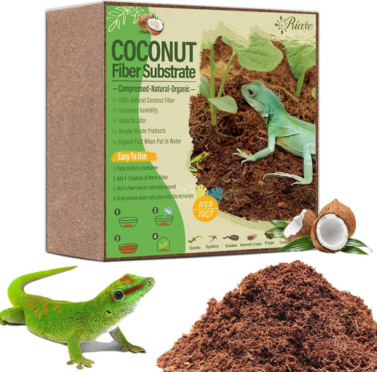 Riare 10LBS Natural Coconut Fiber Substrate for Reptile- Premium Compressed Coconut Husk Terrarium Bedding for Reptile, Tortoise, Frogs, Snakes, Hermit Crabs, Burrowing Animals