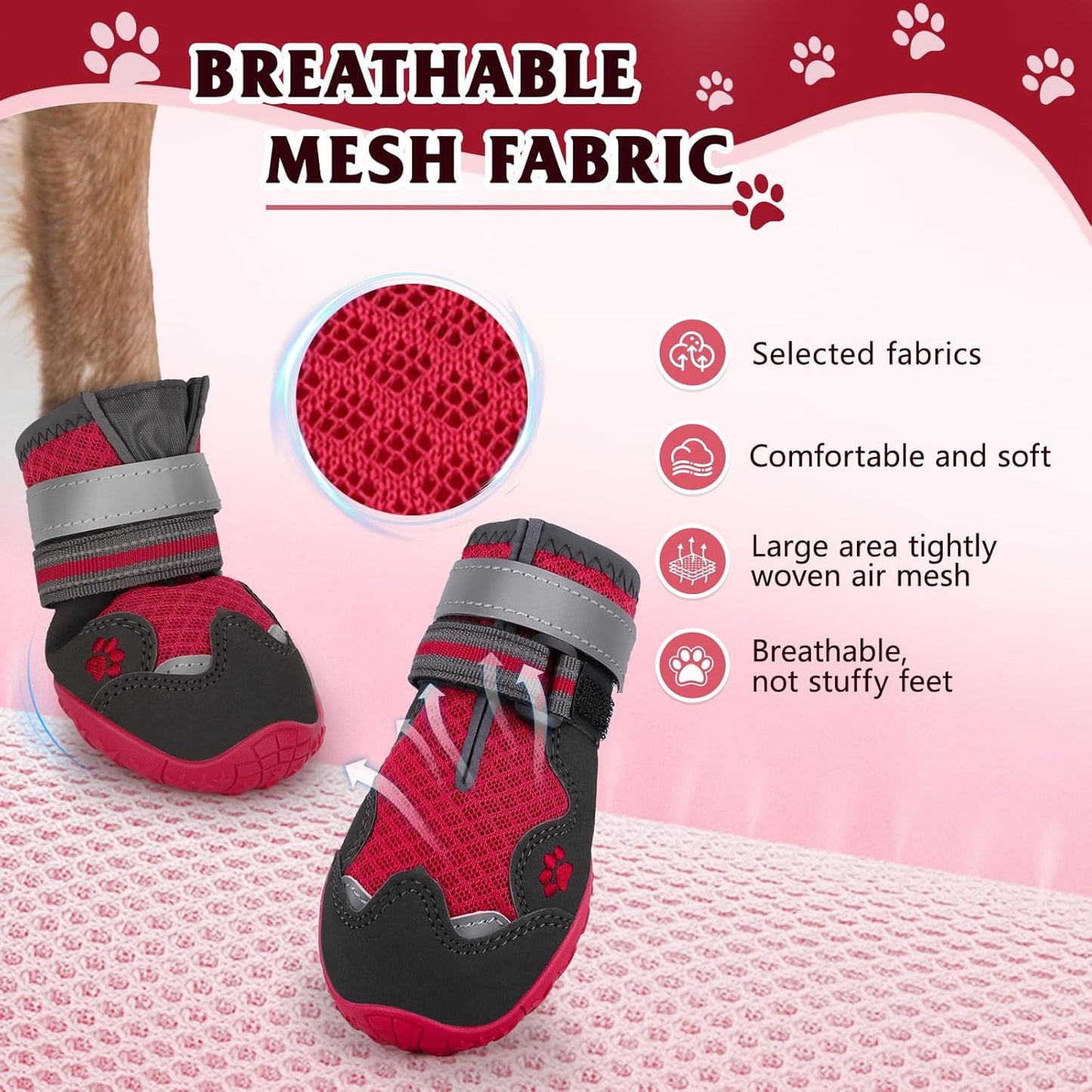 Dog Shoes for Large Medium Small Dog, Mesh Breathable Dog Shoes for Hot Pavement, Anti-Slip Dogs Boots Paw Protectors with Reflective for Outdoor Walking Indoor Hardfloors (Size 4)