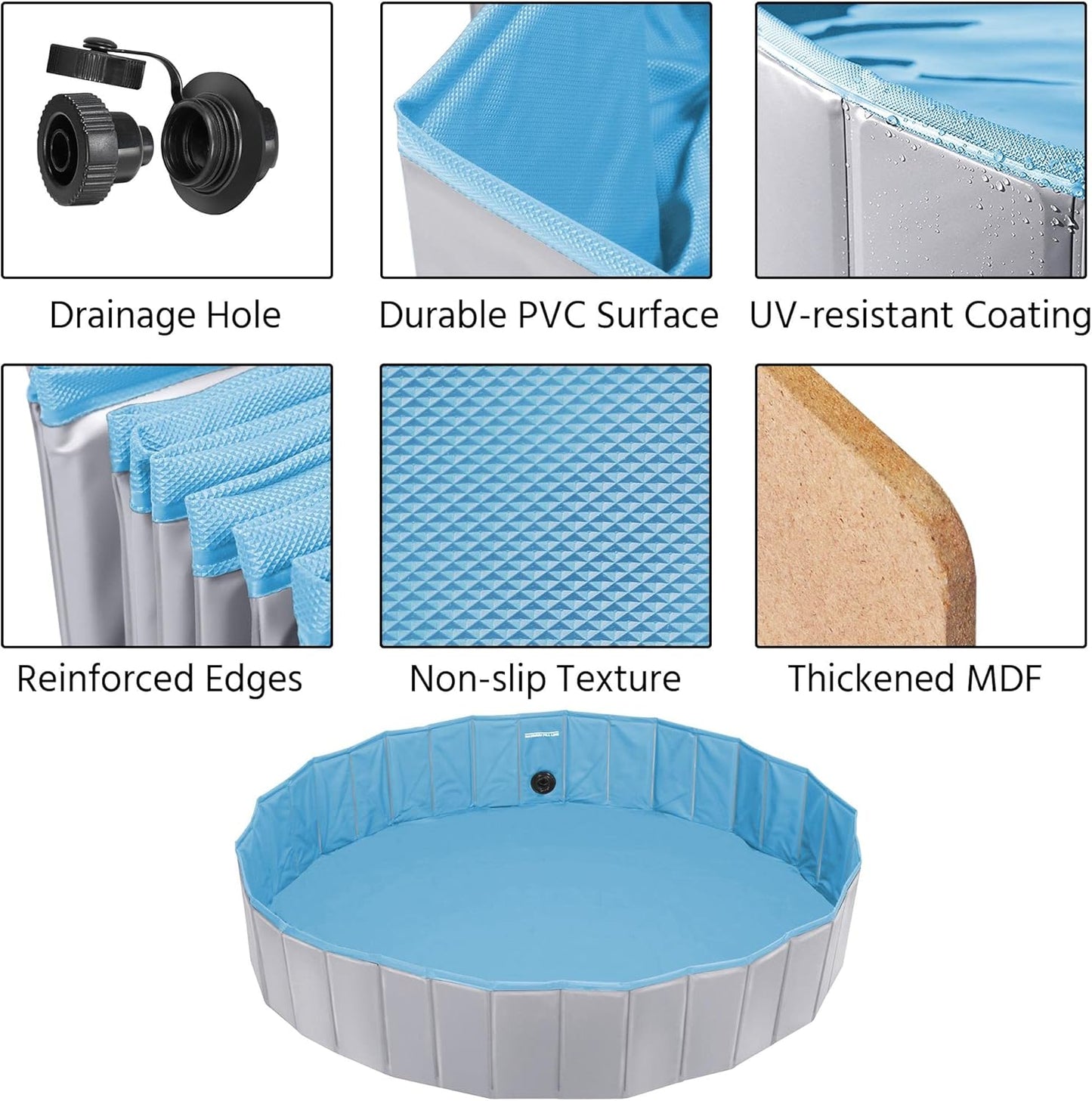 Yaheetech Dog Pet Bath Pool Foldable Hard Plastic Doggie Duck Swimming Pool Collapsible PVC Outdoor Bathing Tub Dog Pools for Large Small Dogs-63 x 11.8 inch,XXL,Gray