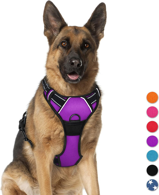 BARKBAY No Pull Dog Harness Large Step in Reflective Dog Harness with Front Clip and Easy Control Handle for Walking Training Running(Purple,XL)