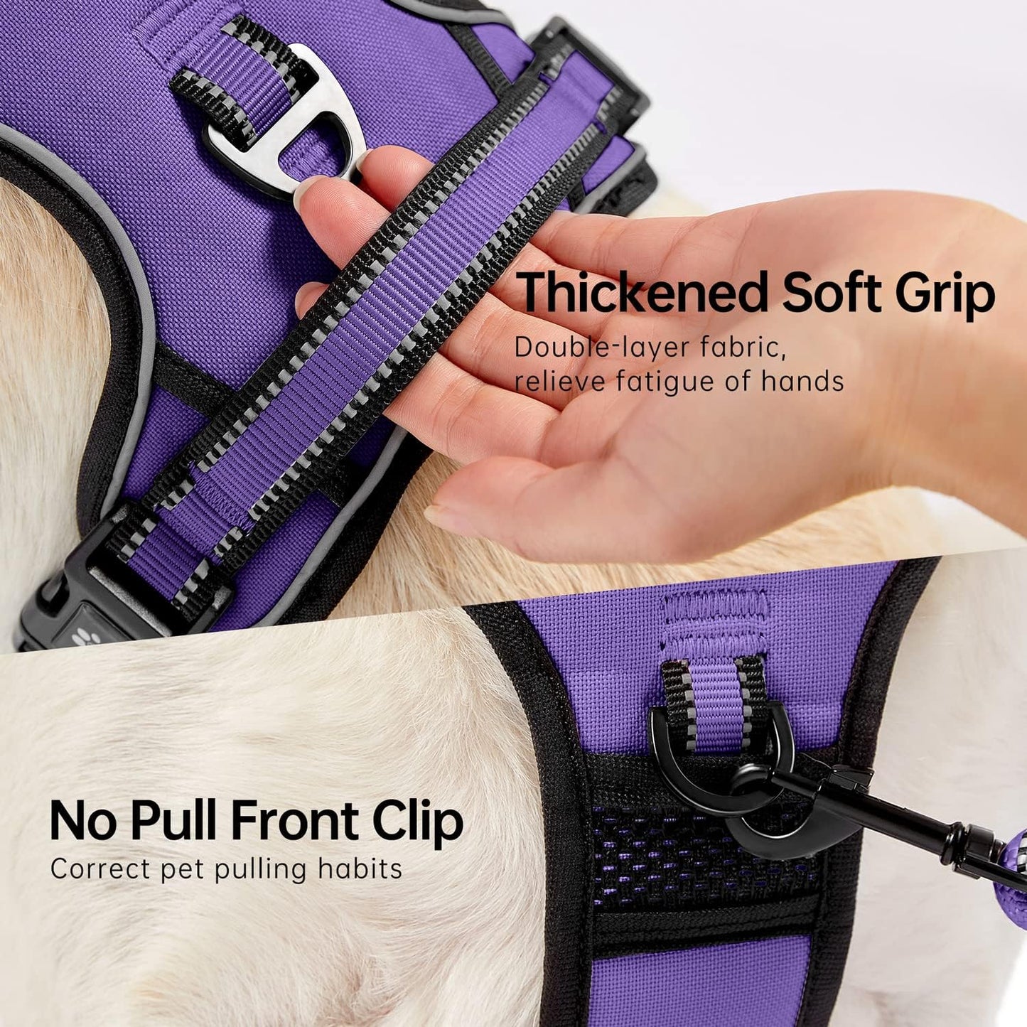 NESTROAD No Pull Dog Harness,Adjustable Oxford Dog Vest Harness with Leash,Reflective No-Choke Pet Harness with Easy Control Soft Handle for Small Medium Dogs(Medium,Purple)