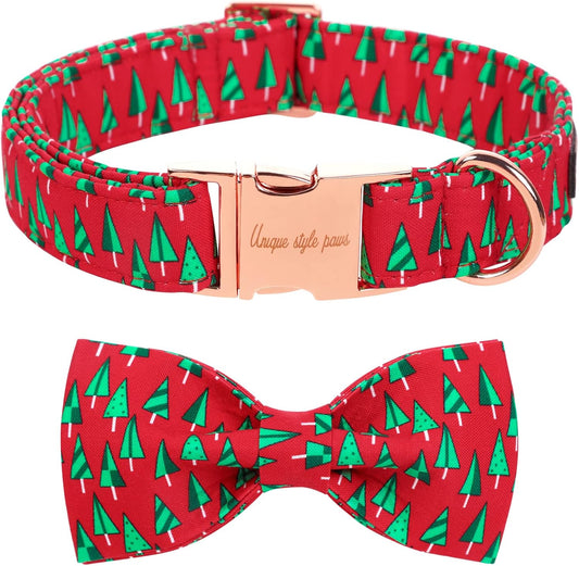 Unique style paws Christmas Dog Collar with Bow Best Winter for Small Medium Large Dogs -Christmas Tree-L