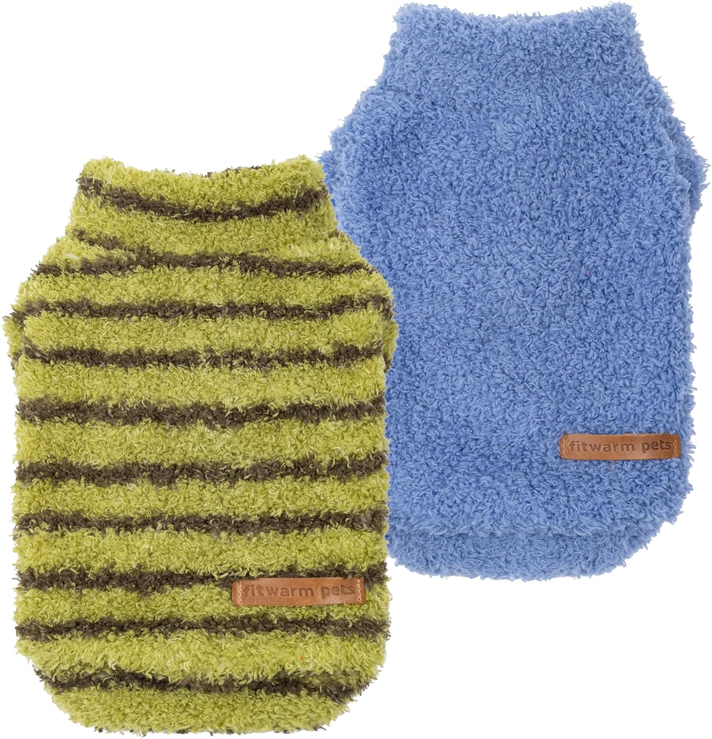 Fitwarm 2 Pack Striped Fleece Dog Sweater, Warm Winter Clothes for Small Dogs Boy Girl, Fuzzy Pet Outfit, Sky Blue, Olive Green, XS