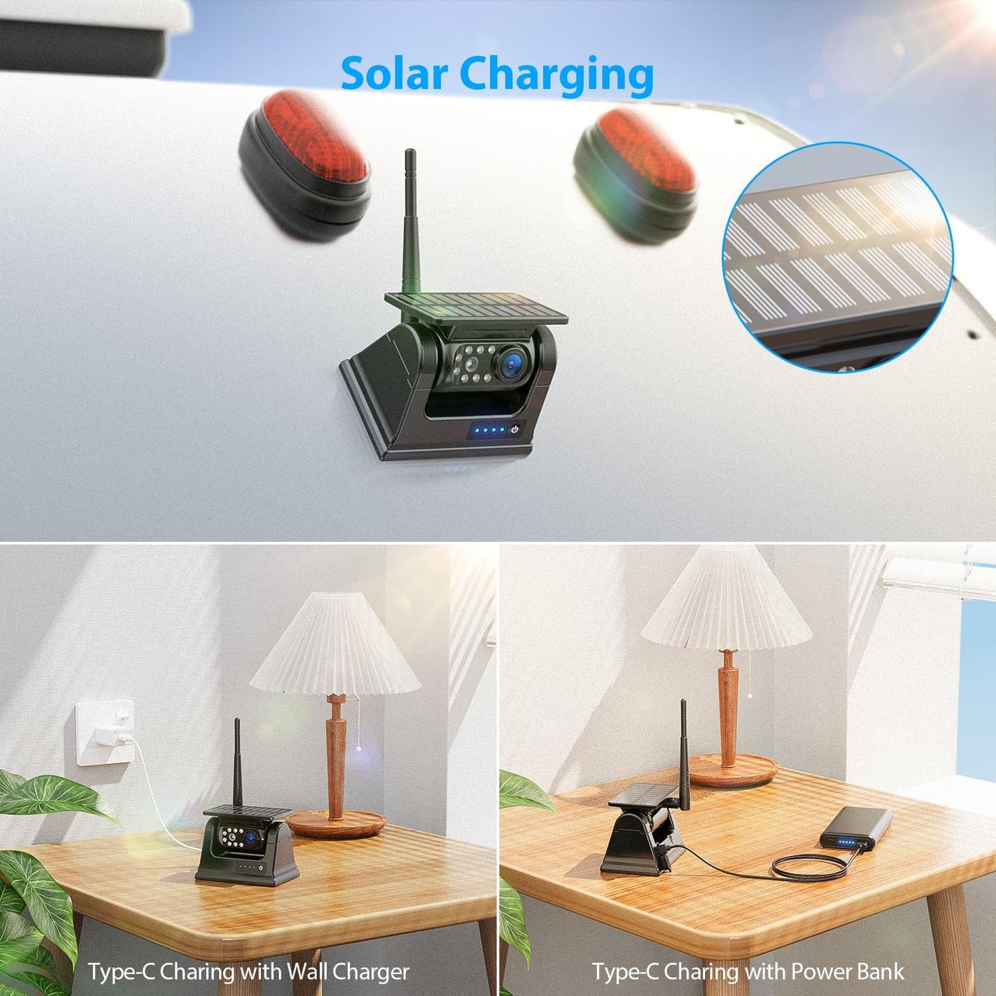 2 Magnetic Solar Wireless Backup Camera HD 1080P 9" DVR Monitor, Solar Rechargeable RV Backup Cameras Wireless System for Hitching Gooseneck Horse Trailer Fifth Wheels RVs Trucks BL902