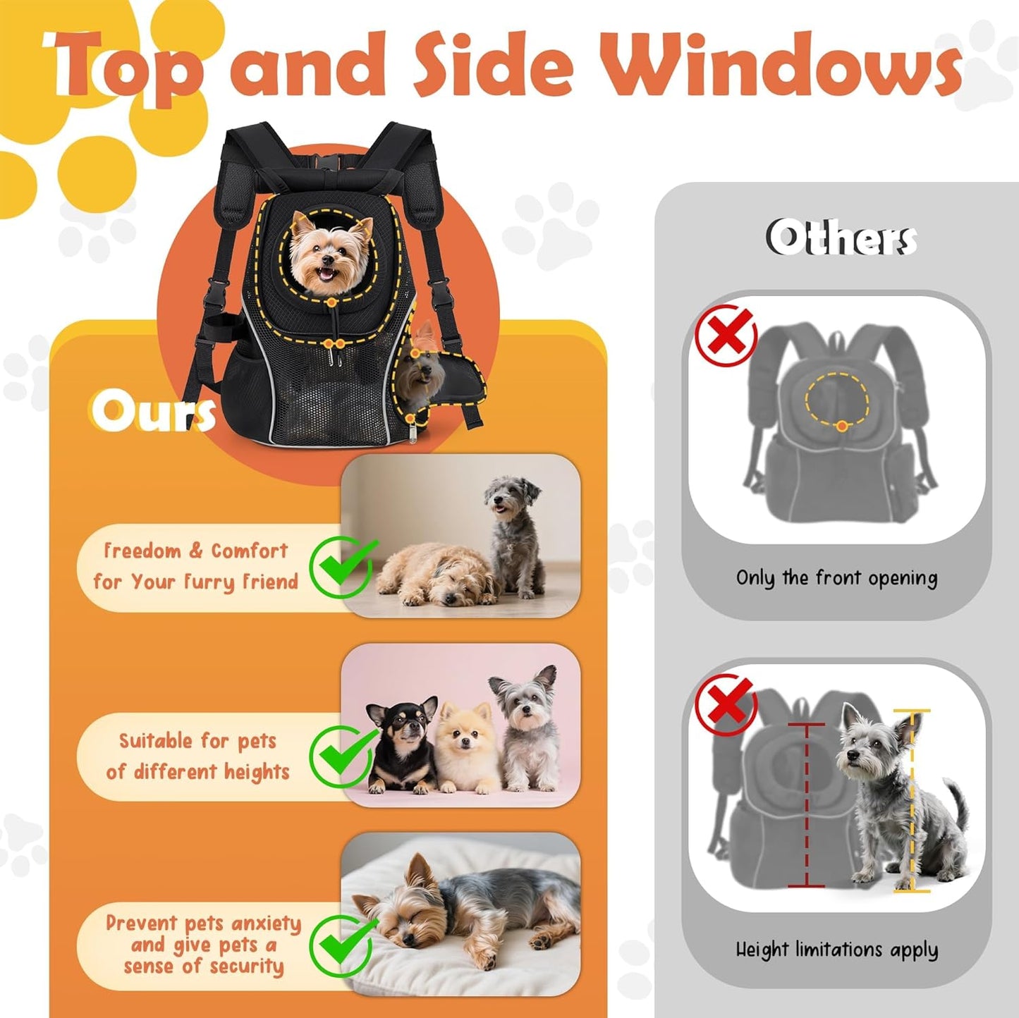 WOYYHO Pet Dog Carrier Backpack with Top and Side Windows, Small Dog Front Backpack Ventilated Mesh Dog Back Pack with Safety Belt for Travel Hiking Outdoor Adventures (Size M: 5-9 lbs, Black 2.0)