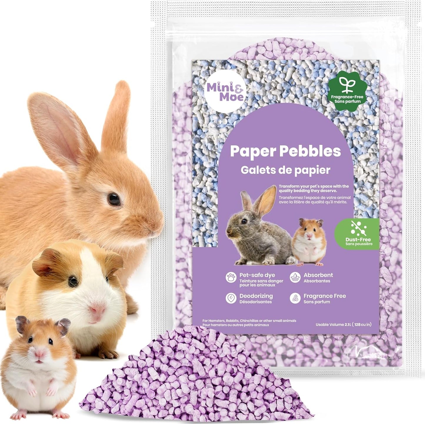 mini&moe Rabbit Litter Paper Pellet Bedding: Hamster Bedding Odor Control & Moisture Absorbent Natural Paper Pellet Bedding - for Small Animal Guinea Pigs,Rabbits Bedding 1.98lb