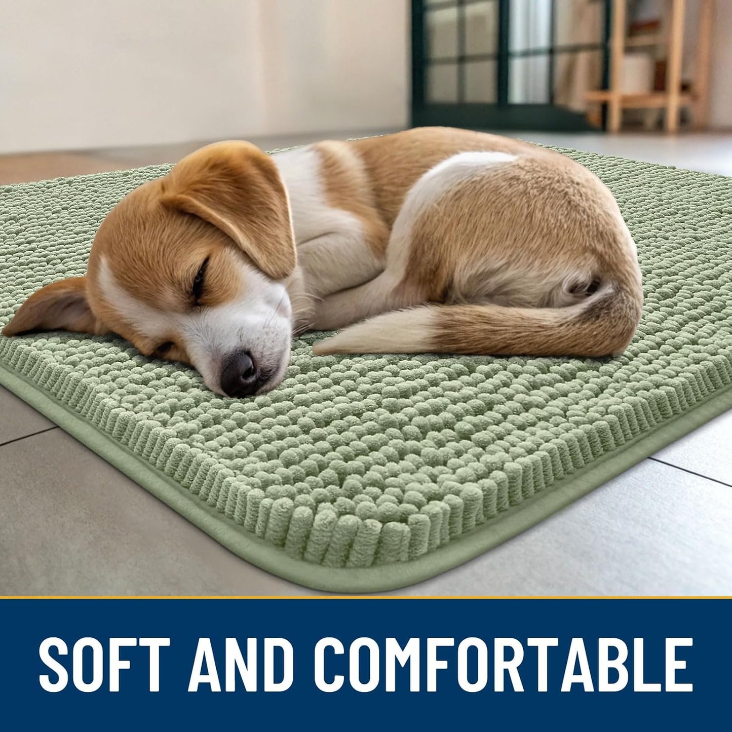 Smiry Dog Door Mat for Muddy Paws 30x20, Absorbs Moisture and Dirt Doormat, Non-Slip Washable Quick Dry Chenille Front Door Mat Indoor Entrance, Entryway Carpet for Inside Floor, Sage Green