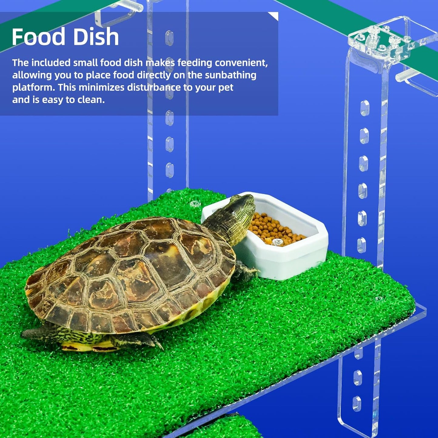 Adjustable Hanging Turtle Dock with Anti-Slip Artificial Grass Basking Platform Sturdy Acrylic Ramp for Aquatic Turtles, Compatible with Various Tank Sizes, Easy Setup Transparent, 13x6.9 Inch