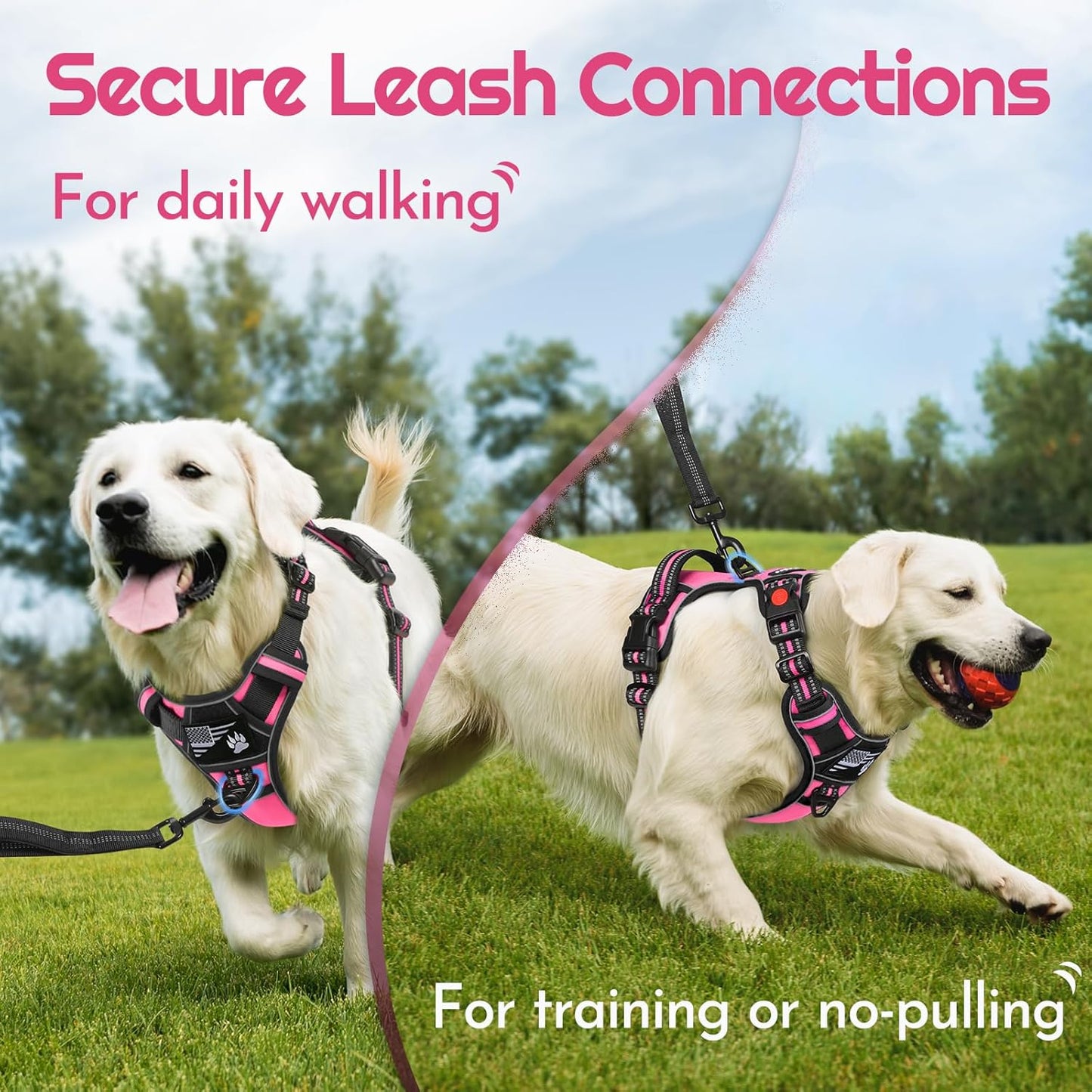 Eagloo Dog Harness Small Sized, Easy Wearing with 3 Buckles, Adjustable No Pull Pet Harness with 2 Rings for Walking, No Chock Reflective Soft Padded Vest with Control Handle, Pink & Black, S