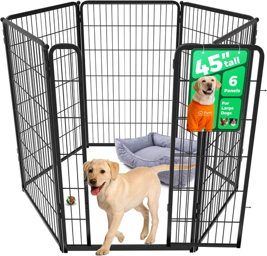 FXW Homeplus Unleashed Indoor Dog Playpen - Stress-Free and Safe Play, Heavy Duty 45 Inch 6 Wire Panels Dog Pen for Large Dogs, Black│Patented