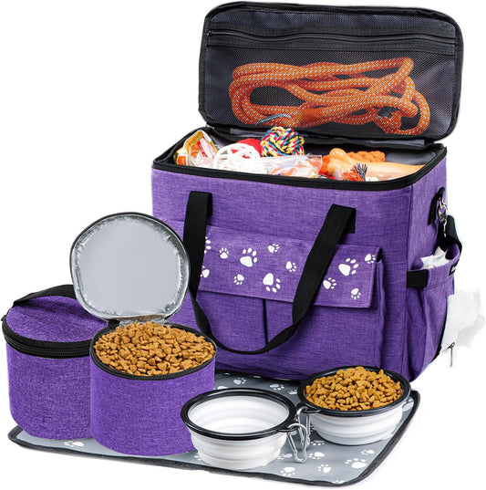 Dog Travel Bag, Airline Approved Dogs Bags for Traveling, 2 Dog 's Food Travel Container and Collapsible Bowls, Weekend Pet Travel Bags (X-Large)