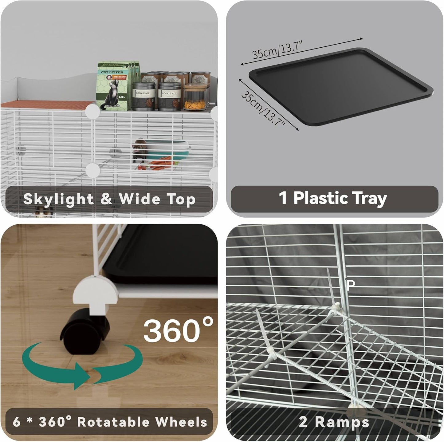 Large Guinea Pig Cages Indoor on Wheels, 3 Tier C&C Ferret Cage Small Animal Hideout House with Top & Removable Tray, Pet Playpen Fence for 1-3 Hamster, Rat, Chinchilla, Hedgehog