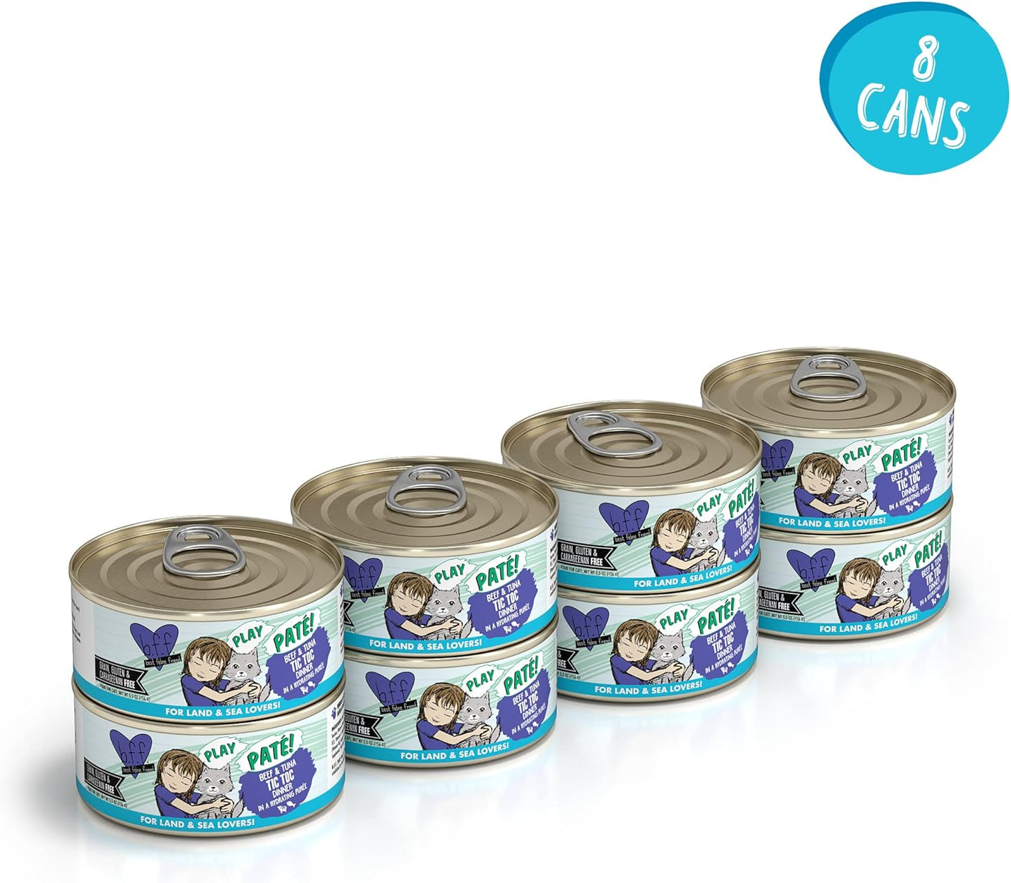 Weruva B.F.F. Play - Best Feline Friend Paté Lovers, Aw Yeah!, Beef & Tuna Tic TOC with Beef & Tuna, 5.5oz Can (Pack of 8)