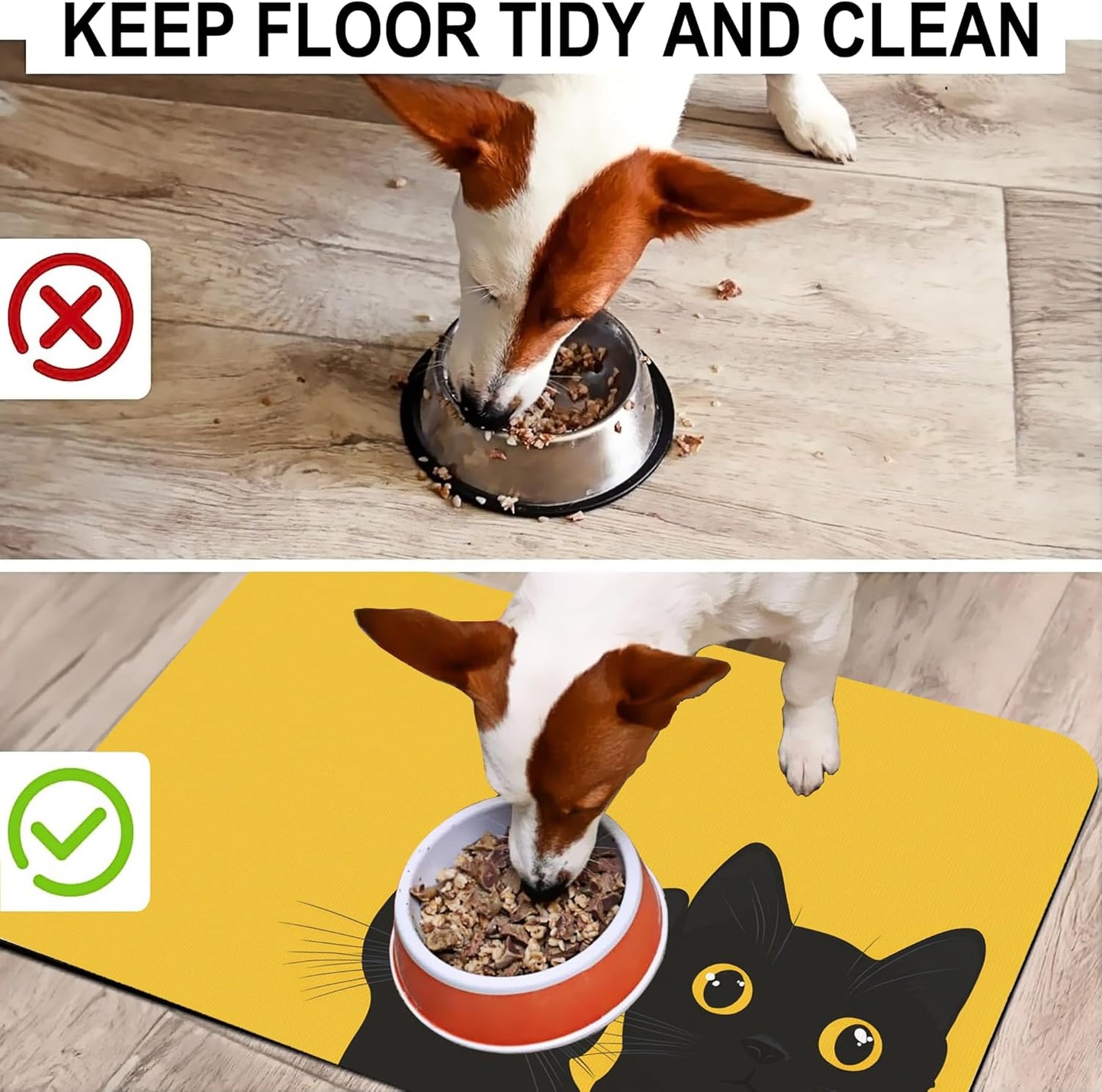 Cute Black Cat Peeking Dog Cat Food Mat-Absorbent Placemat for Food and Water Bowl, Waterproof Non Slip Rubber Backing Dog Food Mats for Floors, Pet Supplies 16 * 24 inch