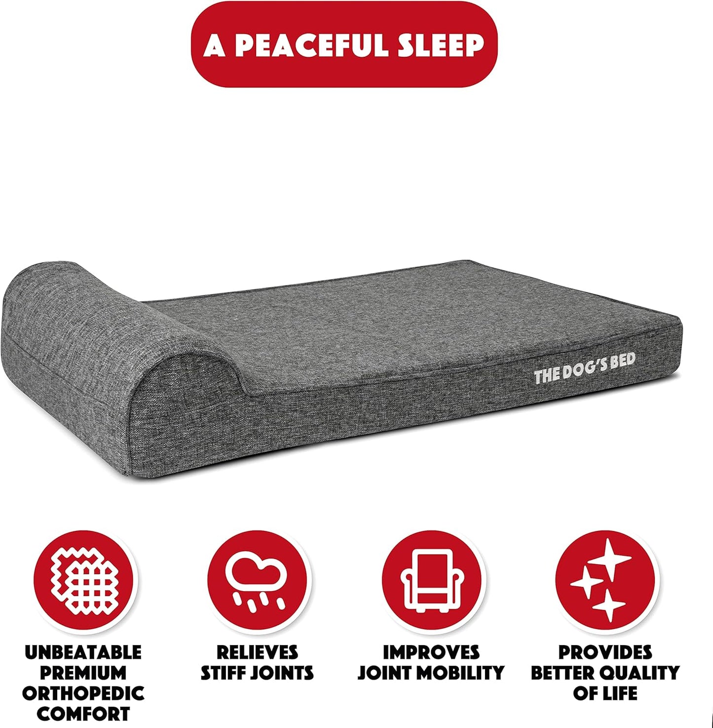 The Dog’s Bed Orthopedic Headrest Dog Bed XL Grey Linen 46x28, Memory Foam, Pain Relief for Arthritis, Hip & Elbow Dysplasia, Post Surgery, Lameness, Veterinary Approved, Waterproof Washable Cover