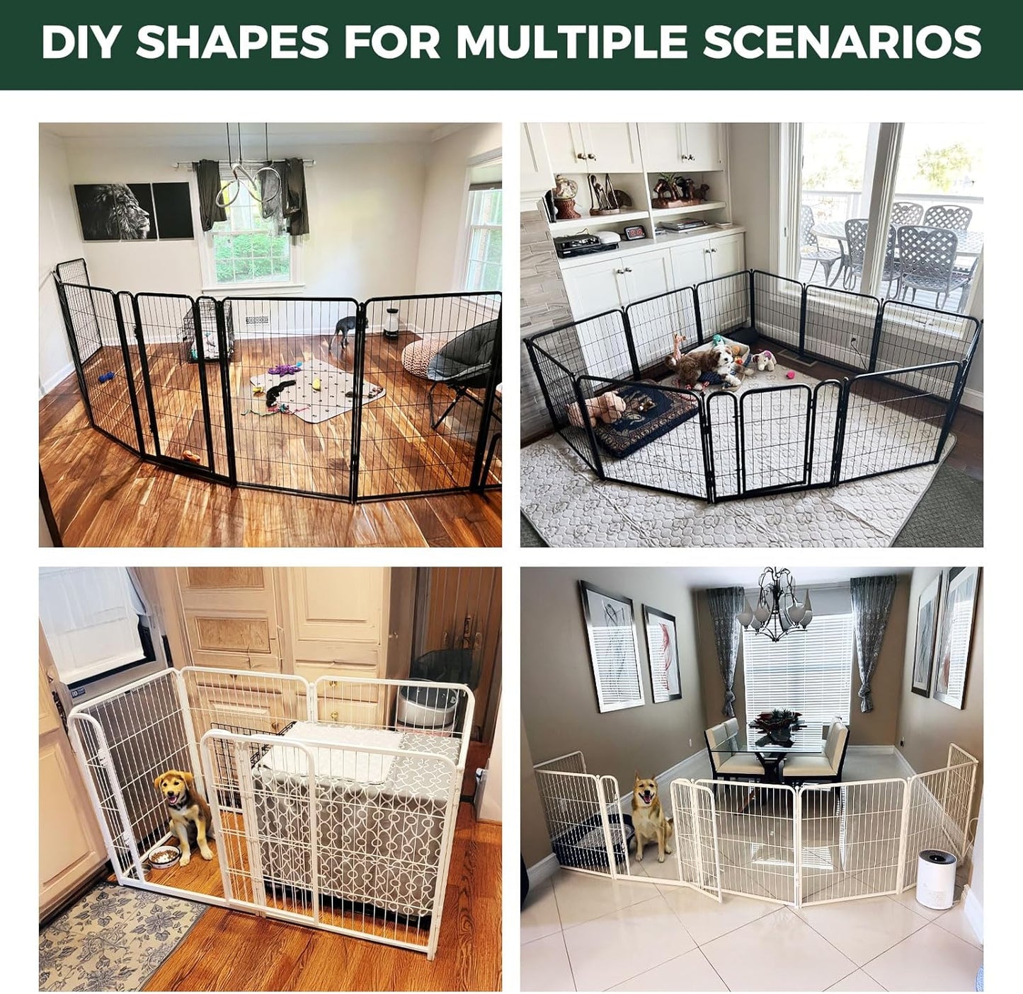 FXW Homeplus Unleashed Indoor Dog Playpen - Stress-Free and Safe Play, Heavy Duty 40 Inch 8 Wire Panels Dog Pen for Medium and Large Dogs, Black│Patented