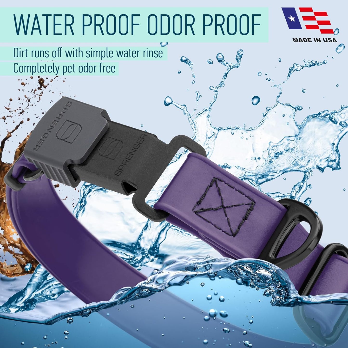 Dogline Biothane Waterproof Dog Collar with Herm Sprenger Stainless Steel Quick Release Buckle – Heavy Duty Tactical Durable Collar for Dogs – Comfortable and Safe Pet Collar, W 3/4" L 12-19", Purple