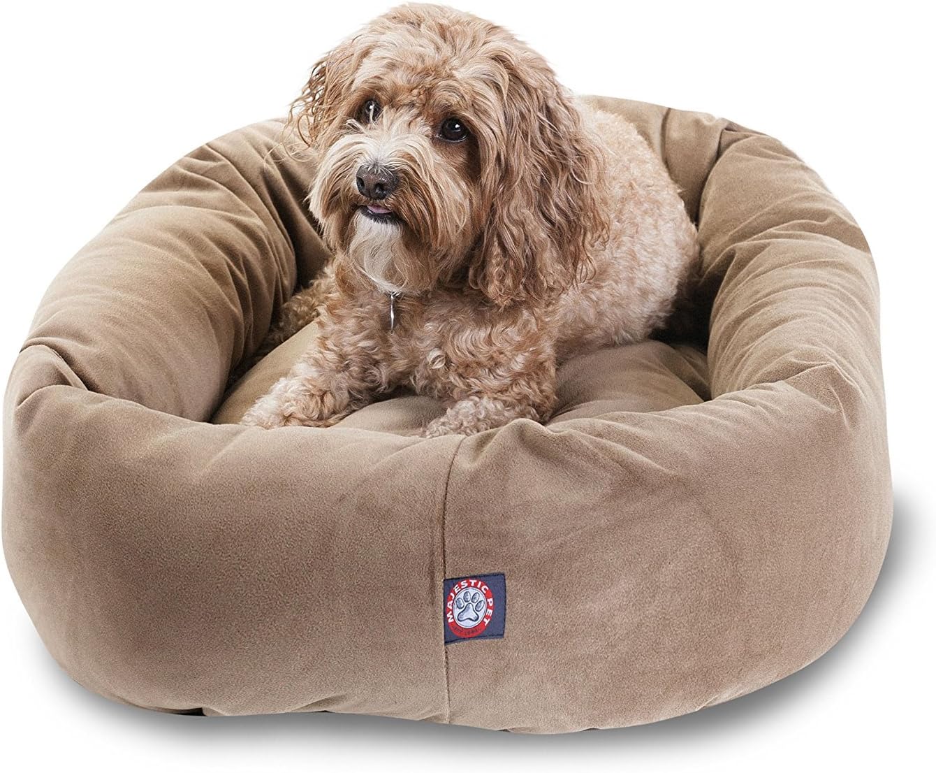Majestic Pet 32 Inch Suede Calming Dog Bed Washable 32x23x7 (Inch) – Cozy Soft Round Donut Dog Bed with Spine Support for Dogs to Rest Their Head -Pet Bed Medium – Stone