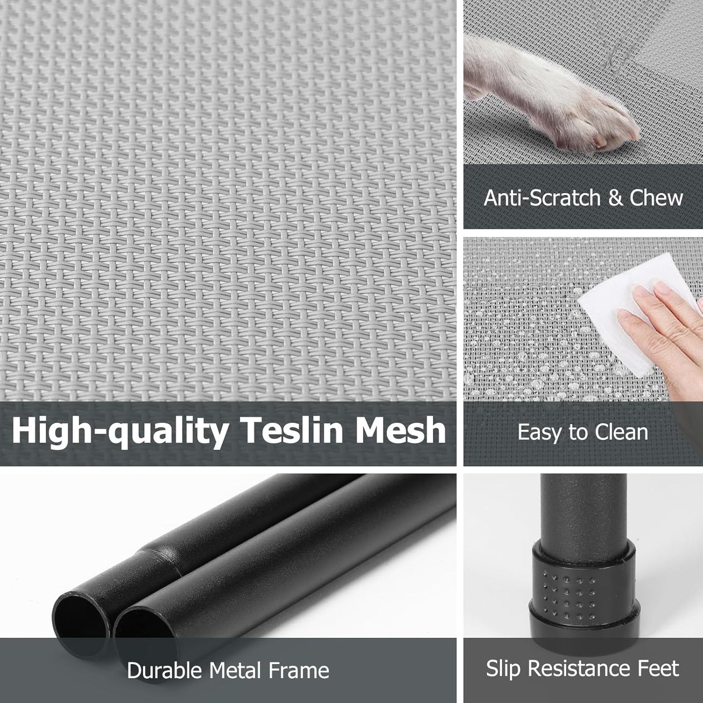 Elevated Dog Bed for Outdoor, Large Raised Dogs Cot for Training, Cooling Pet Beds with Washable Mesh, Indestructible Lifted Platform for Outside Camping, 41 inch Grey