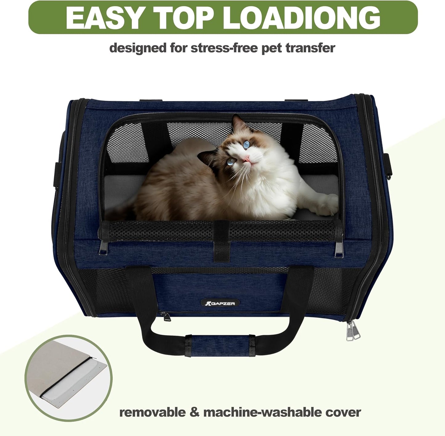 Cat Carrier 18x11x11 United Airline Approved, Top Loader Heavy Duty Softshell Pet Flying Bag 18lbs, Small Dog Chihuahua Crate 5-10 Pounds, Kitty Transport Kennel, Miniature Poodle Case Navy