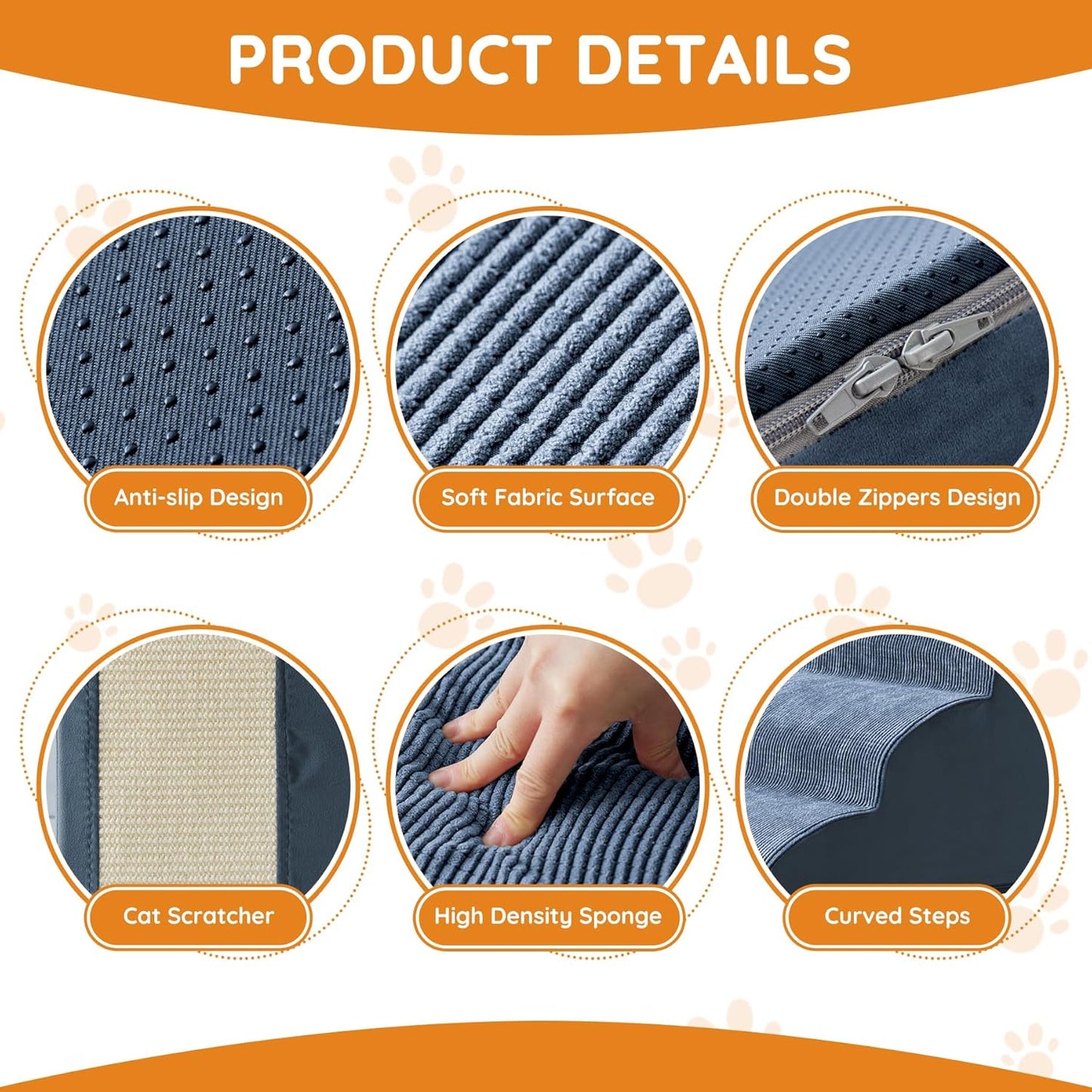 Navy Portable 2-Step Dog & Cat Step for Bed, Couch, Sofa & Chairs - Non-Slip, High Density Foam