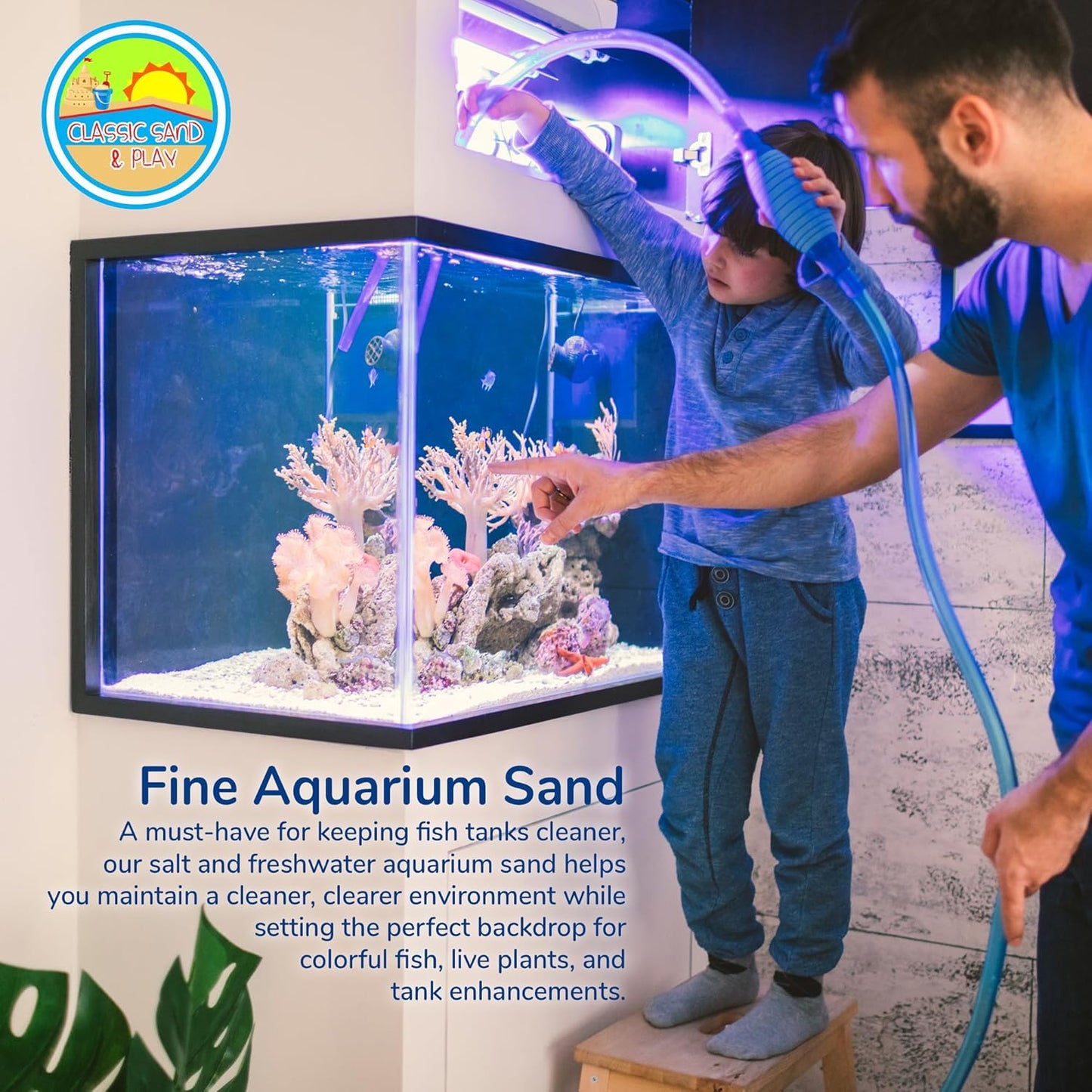 CLASSIC SAND & PLAY Natural Aquarium Sand for Freshwater and Saltwater Tanks, 40 lb. Bag, Improves Filter Life and Filtration Process, Pre-Washed Fine Sand, Orange
