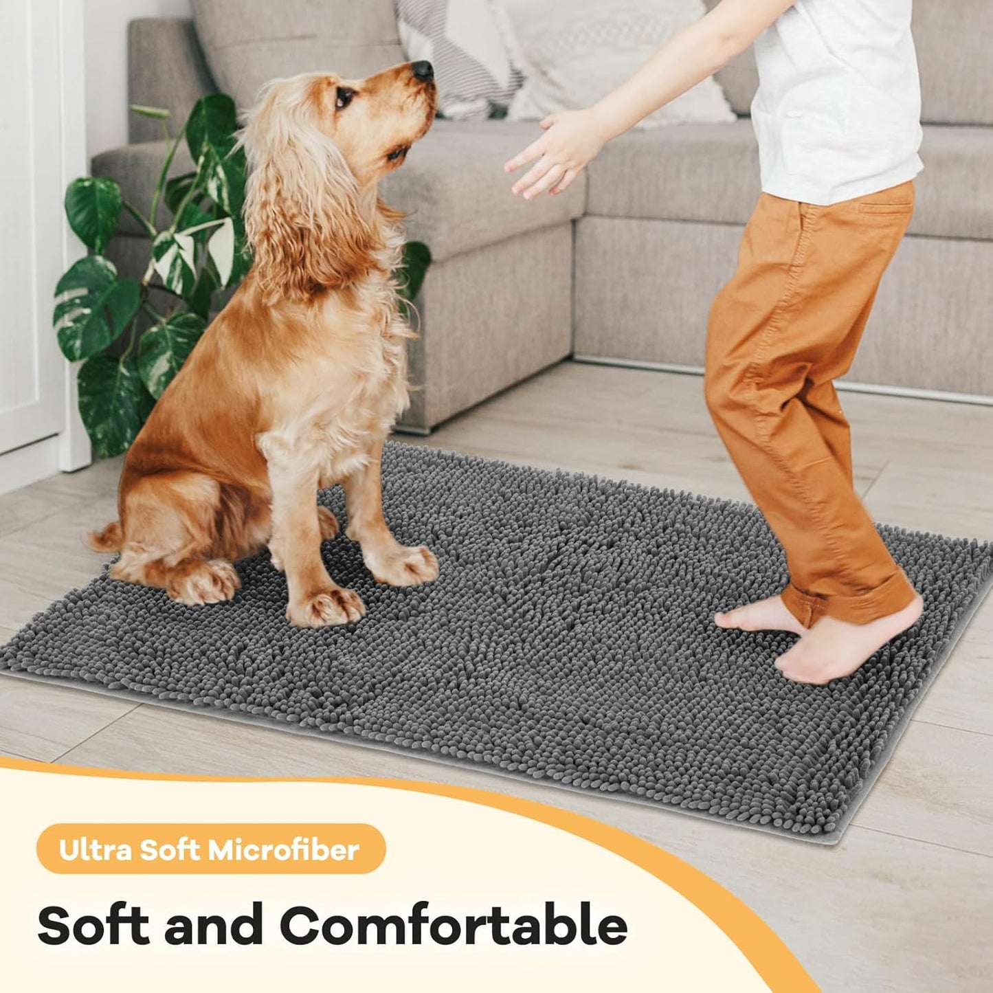 Absorbent Dog Door Mat for Muddy Paws, 60" x 36" Chenille Indoor Mats for Entryway, Trap Dirt Front Door Mat Indoor Entrance Washable Non Slip Soft