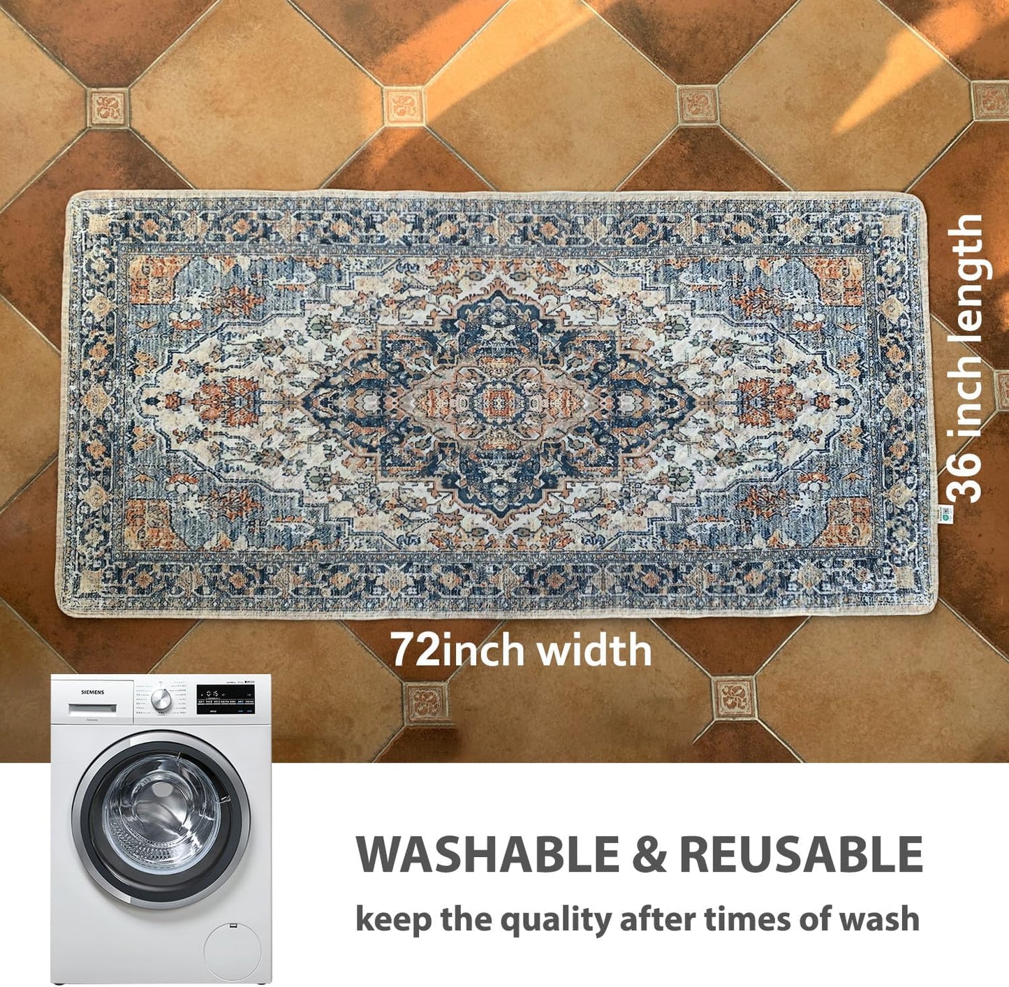 nunubaby Washable Pee Pads for Dogs, Stylish, Non-Slip and Leak-Proof Pee Pads. Reusable Potty Pads for Dogs for Crates and Floors.(Beige/Multi, 36" x72" )