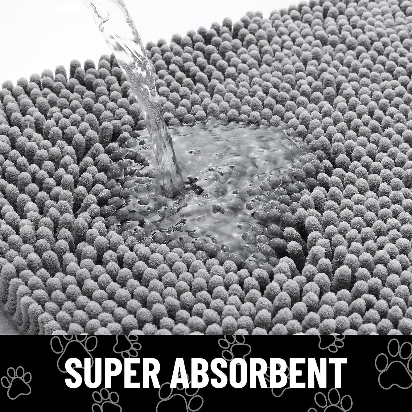 Smiry Dog Door Mat for Muddy Paws, Absorbent Dirt Trapper Non Slip Quick Dry Washable Chenille Mat for Mud Dogs, Entry Rug for Indoor and Outdoor (40x32 Inches, Grey)