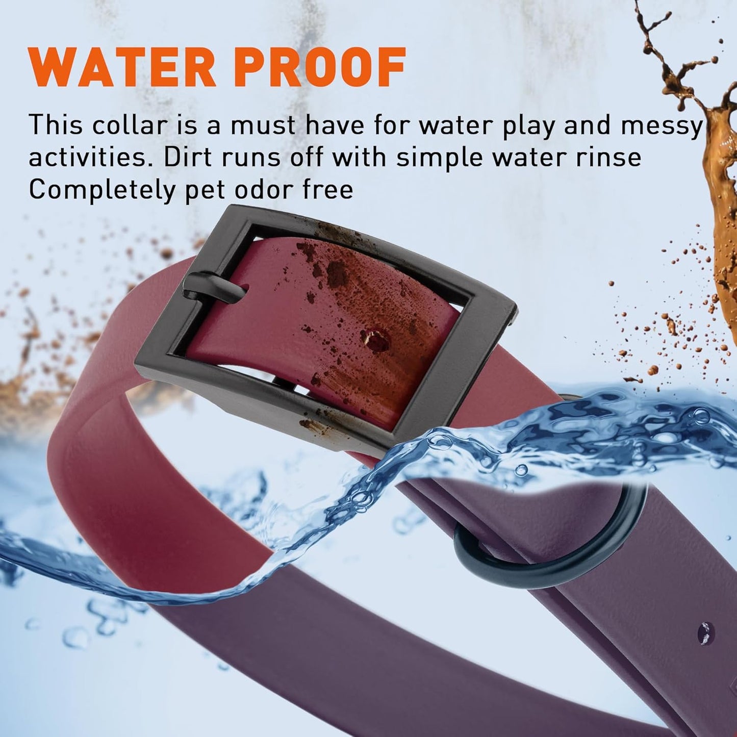 Dogline Biothane Waterproof Dog Collar Strong Coated Nylon Webbing with Black Hardware Odor- Proof for Easy Care Easy to Clean High Performance Fits Small Medium or Large Dogs, Merlot Burgundy