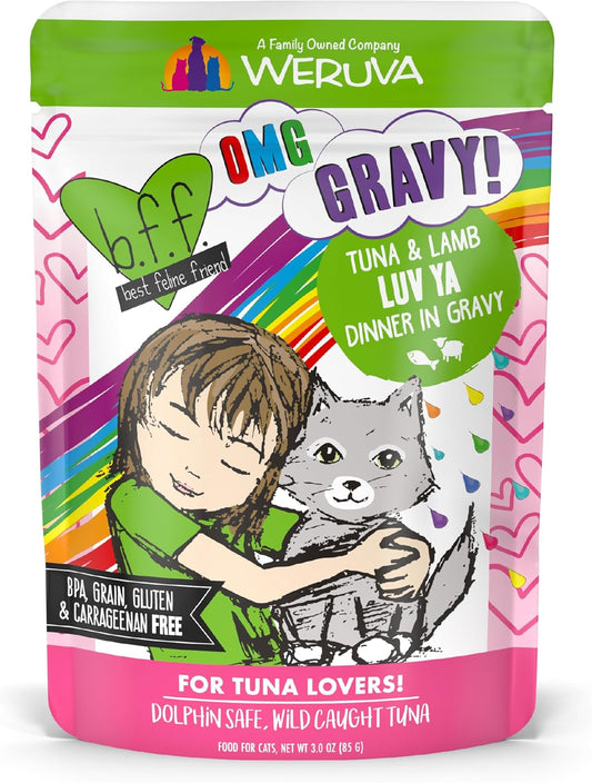 Weruva B.F.F. OMG - Best Feline Friend Oh My Gravy!, Tuna & Lamb Luv Ya with Tuna & Lamb in Gravy Cat Food, 3oz Pouch (Pack of 12)