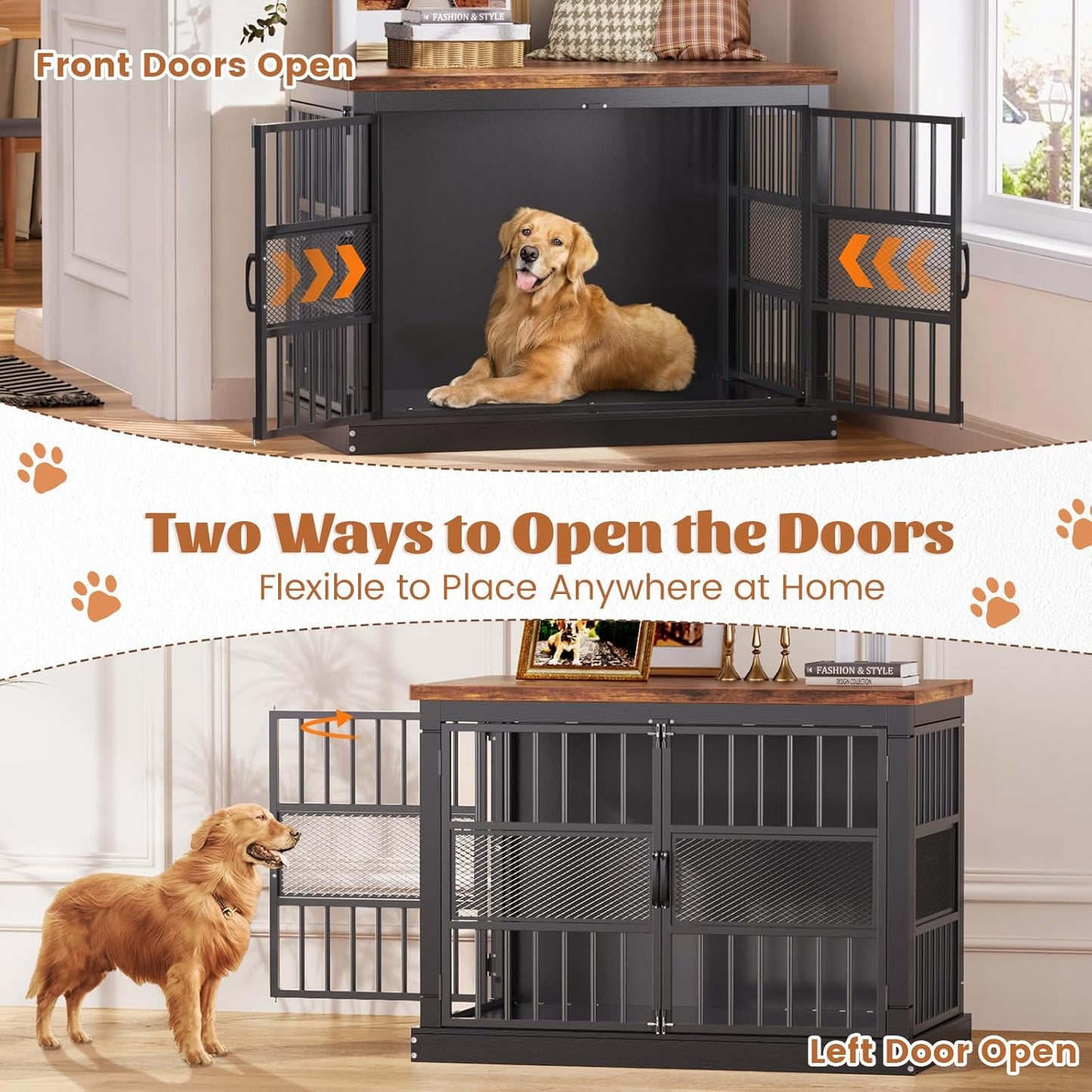 VOPEAK 40" Dog Crate Furniture, Chew Resistant Dog Crate for Dogs, Heavy Duty Dog Crates Dog Kennel Cage Indoor with Double Doors, End Table for Bedroom Living Room, Black