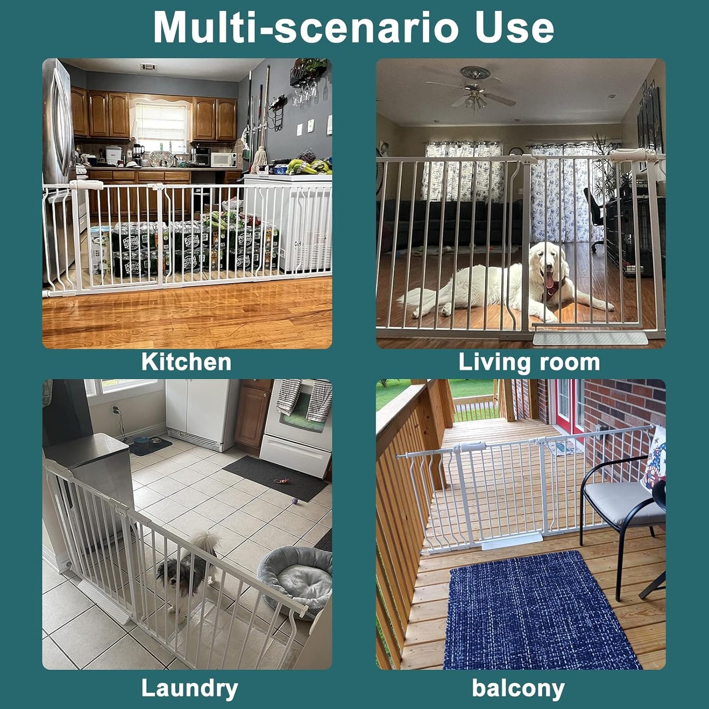 ALLAIBB Extra Wide Pressure Mounted Baby Gate Walk Through Child Kids Safety Toddler Tension White Long Large Pet Dog Gates with Extension for doorways Kitchen (33.86-38.58"/86-98cm)