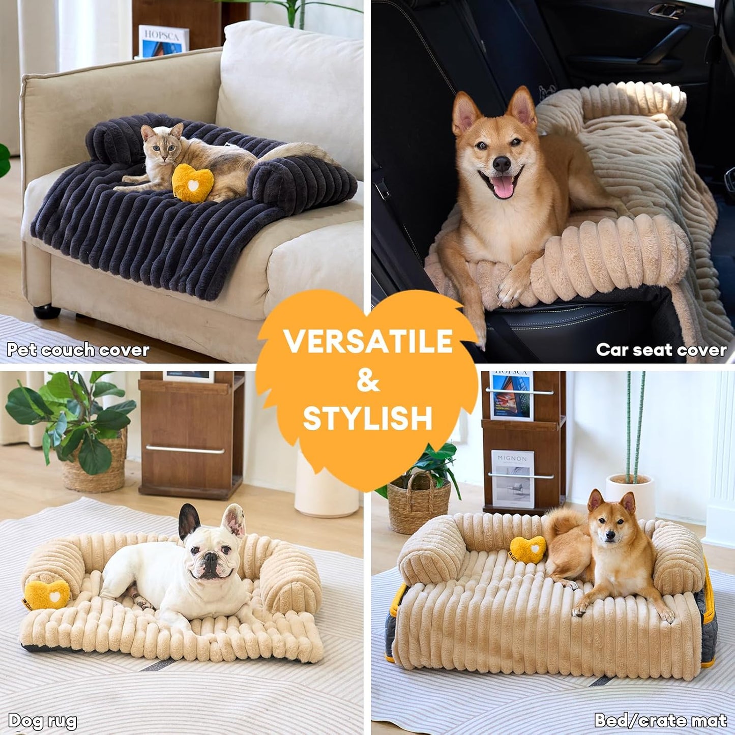 FUNNY FUZZY Pet Couch Cover for Sofa, Calming Dog Bed for Couch, Fluffy Plush Cat Bed Mat for Furniture Protector for Small Dogs and Kitten, 27×24 in, Dark Grey