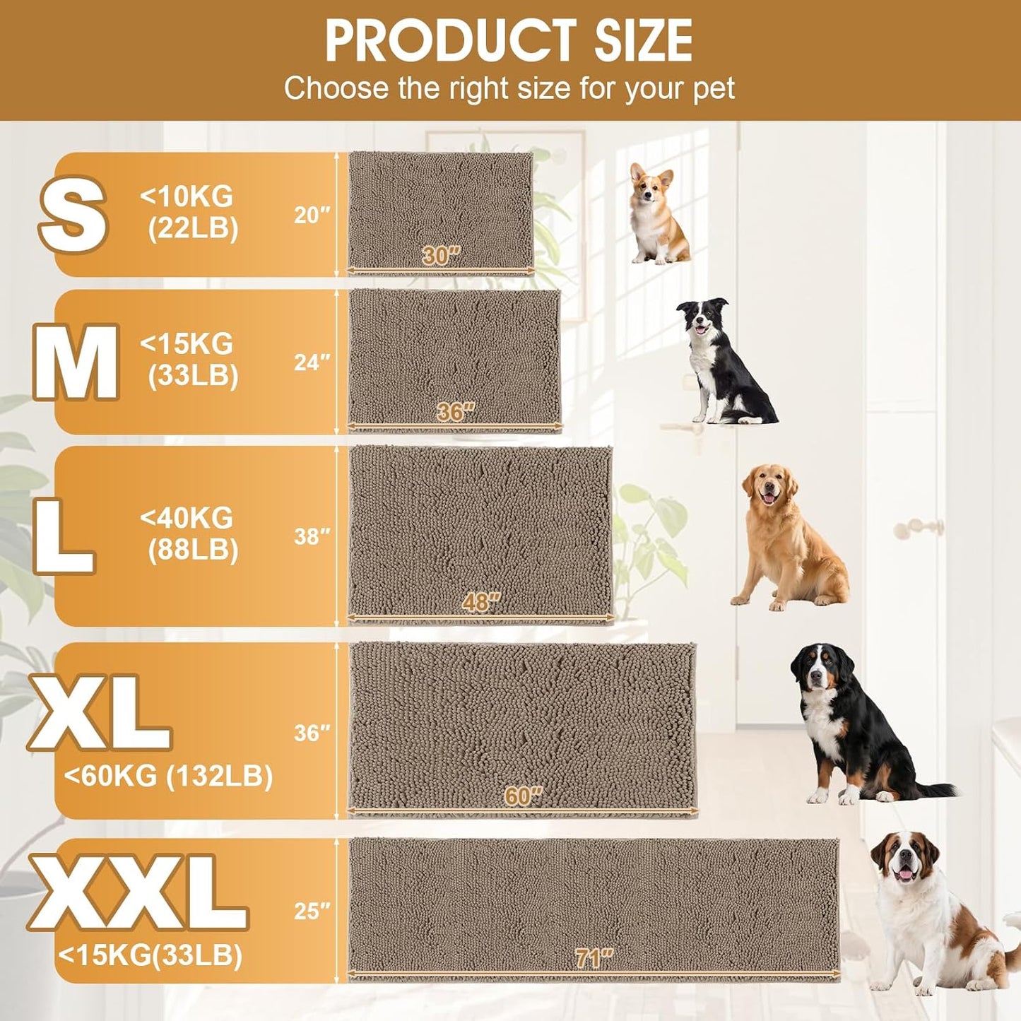 IM HOME Extra Large Dog Door Mats for Muddy Paws, Chenille Absorbent Dog Mats, Non Slip Heavy Mud Mat for Dogs, Soft Pet Mat for Entryway, Mud Paws, Inside Floor,60" x 36", Beige