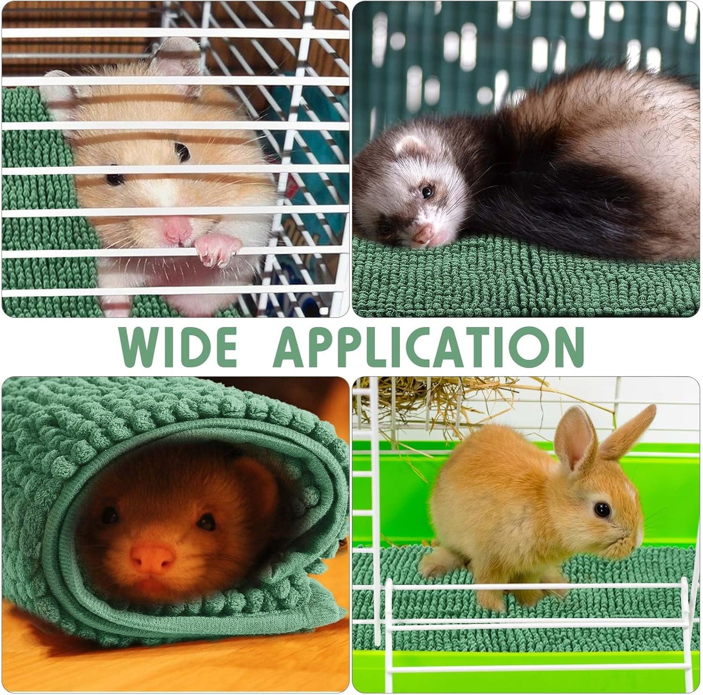 Amylove 4 Pcs Guinea Pig Cage Liner Guinea Pig Bedding Washable Fleece Pee Pads Reusable Small Animals Training Mat Small Animal Sleeping Bed for Bunny Hamster(Dark Green,16 x 24 Inch)