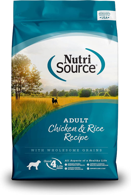 NutriSource Adult Dog Food, Made with Chicken and Rice, with Wholesome Grains, 30LB, Dry Dog Food