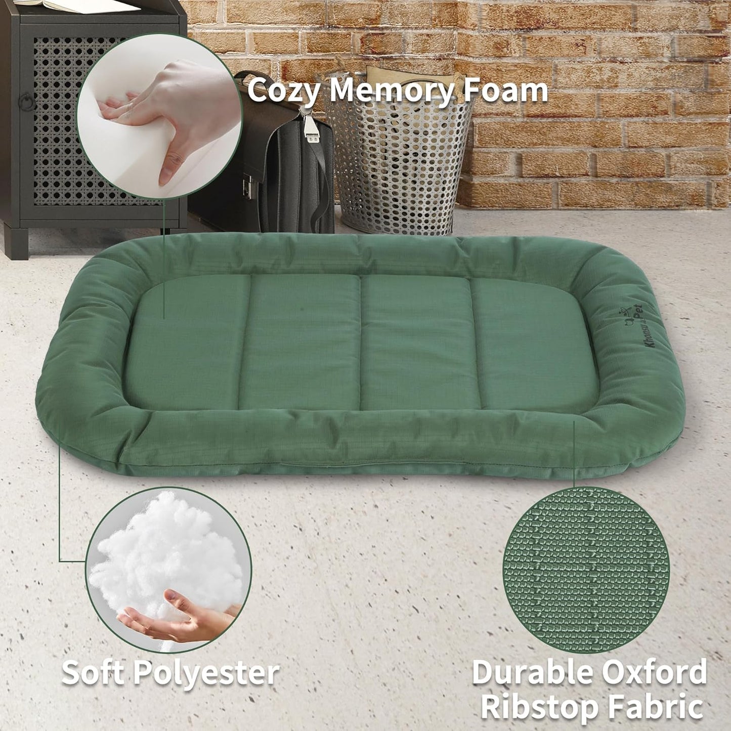 KHONSU PET Durable Dog Bed Tough and Tear Proof Dog Crate Bed, 800lbs Tear Strength PVC-Backed Waterproof Ped Bed Mat Indoor & Outdoor Use for Dogs up to 25 lbs