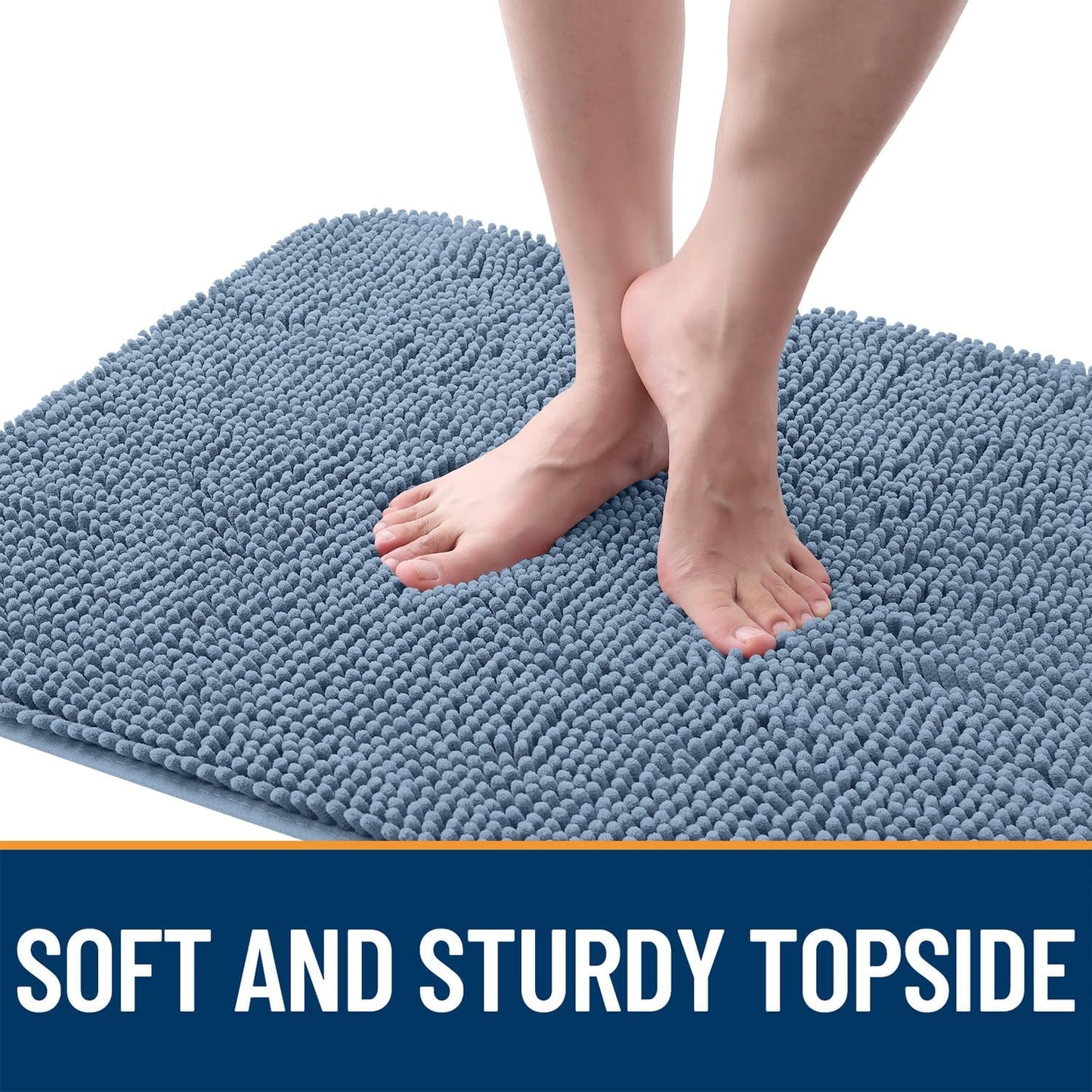 OLANLY Dog Door Mat for Muddy Paws 47x24, Absorbs Moisture and Dirt, Absorbent Non-Slip Washable Doormat, Quick Dry Chenille Mud Mat for Dogs, Entry Indoor Entryway Carpet for Inside Floor, Airy Blue