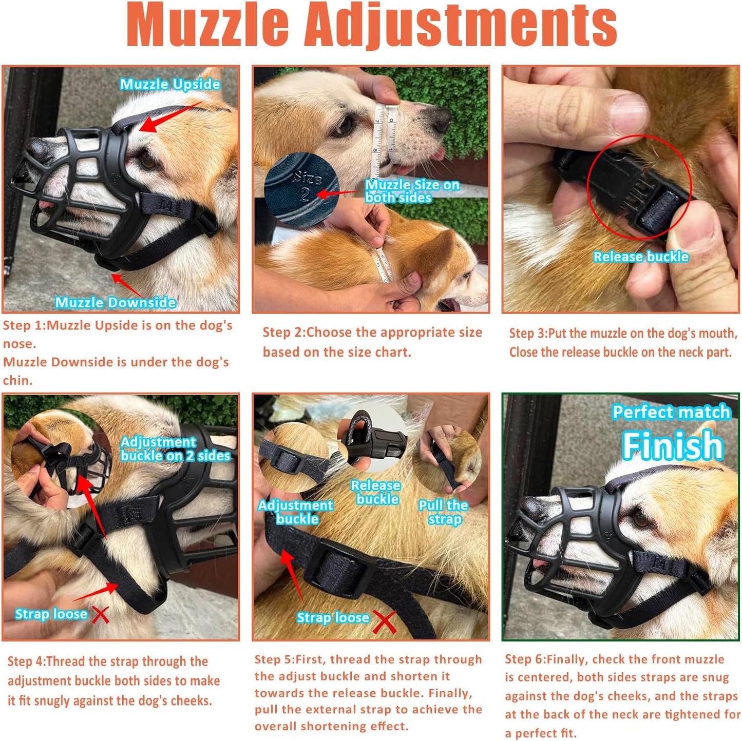 Dog Muzzle – Lightweight Breathable Basket Muzzle, Anti-Biting & Chewing, Adjustable Fit for Small, Medium & Large Dogs(Size1)