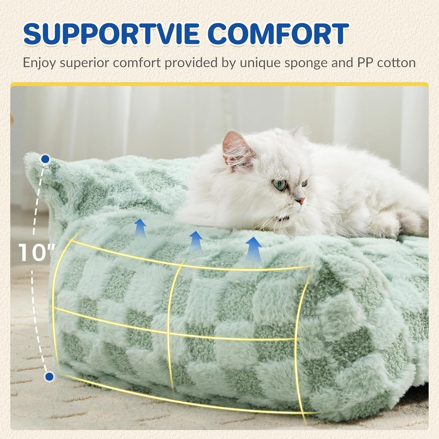 Cat Bed Cat Couch for Puppy and Kitten, Fluffy Pet Sofas Medium Dog Sofa Bed, Supportive Cats Sofa for Indoor Cats, Washable Cover & Non-Slip, 32 inch, Green