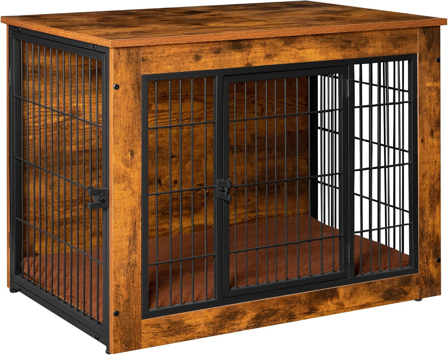 Bigrab Dog Crate Furniture with Thick Cushion, Side End Table Wooden Dog Cage with Double Doors, Chew-Resistant Dog Kennel Dog House Indoor for Small to Large Dog, L